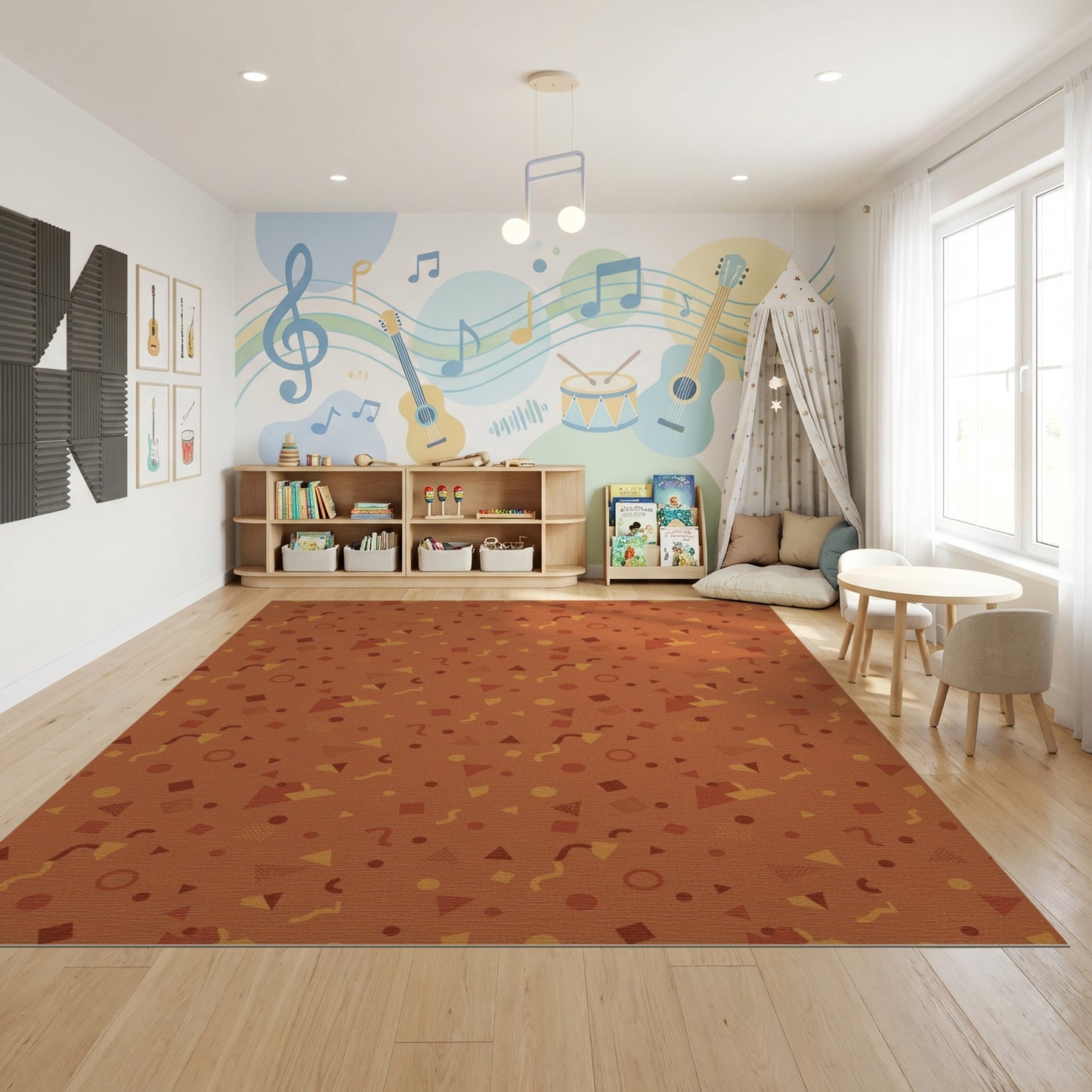 Burnt Orange Abstract Geometric Shapes Rug