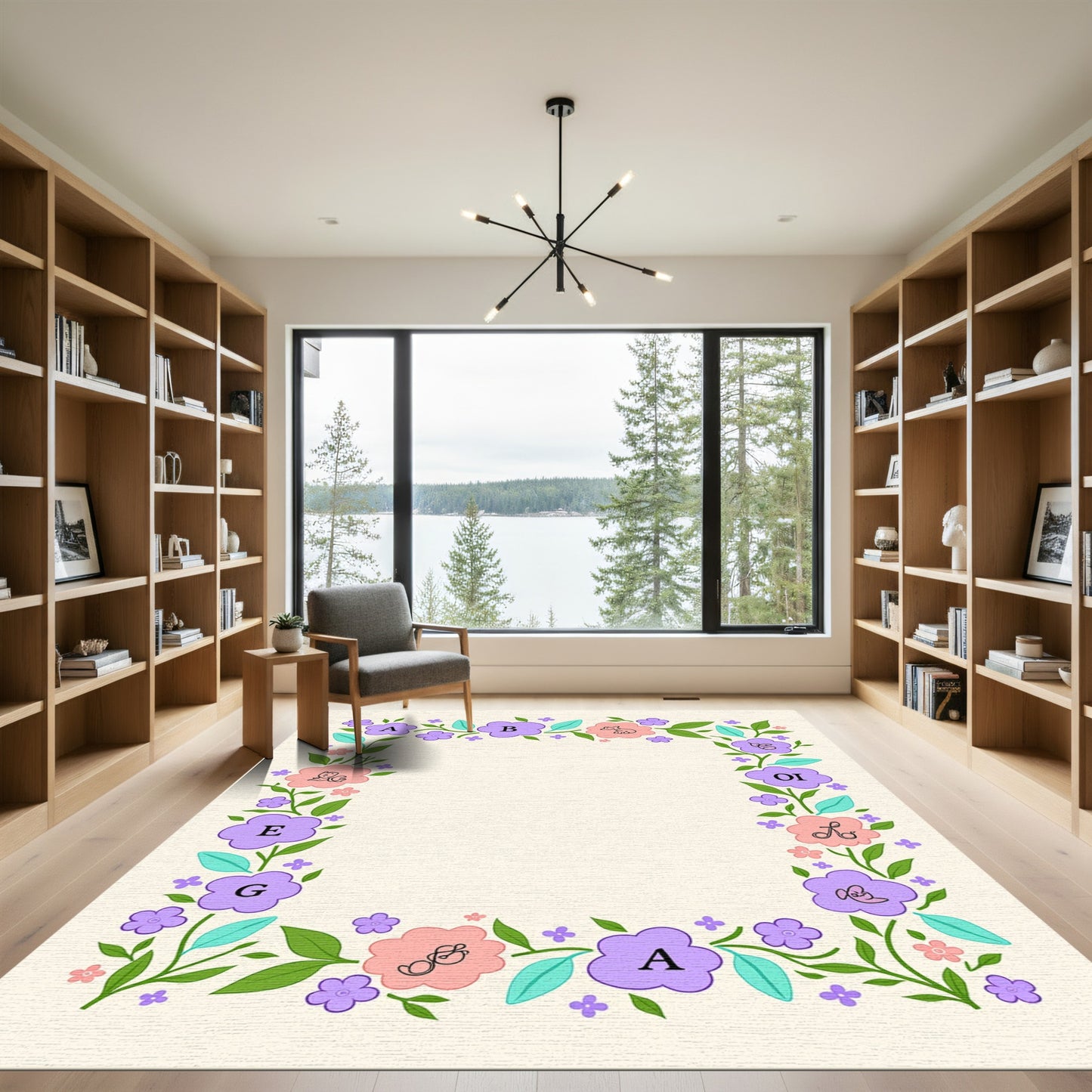 Pastel Floral Alphabet Frame Rug