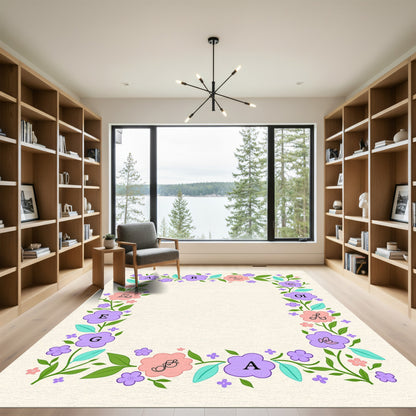 Pastel Floral Alphabet Frame Rug
