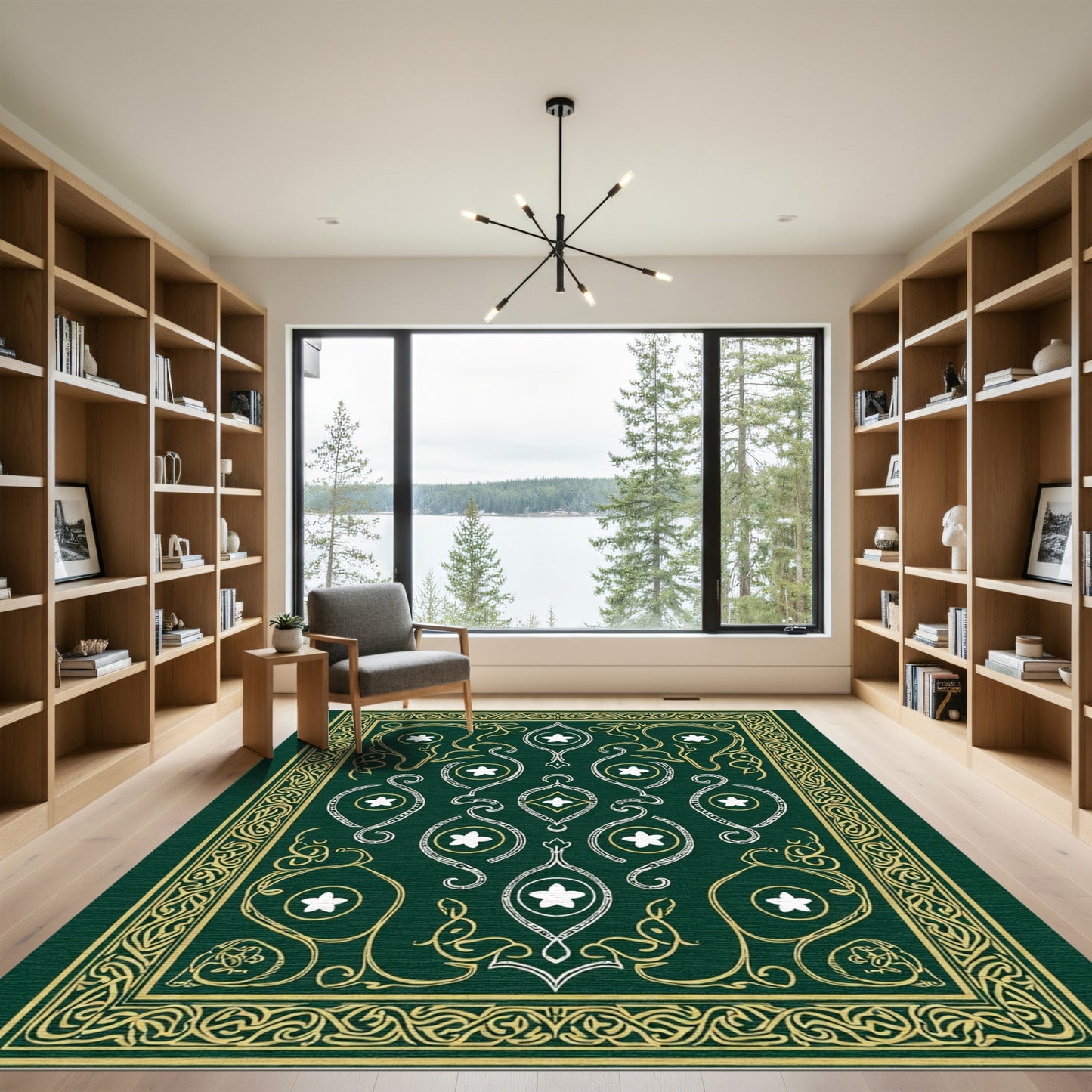 Emerald Green White Golden Celtic Knot Rug
