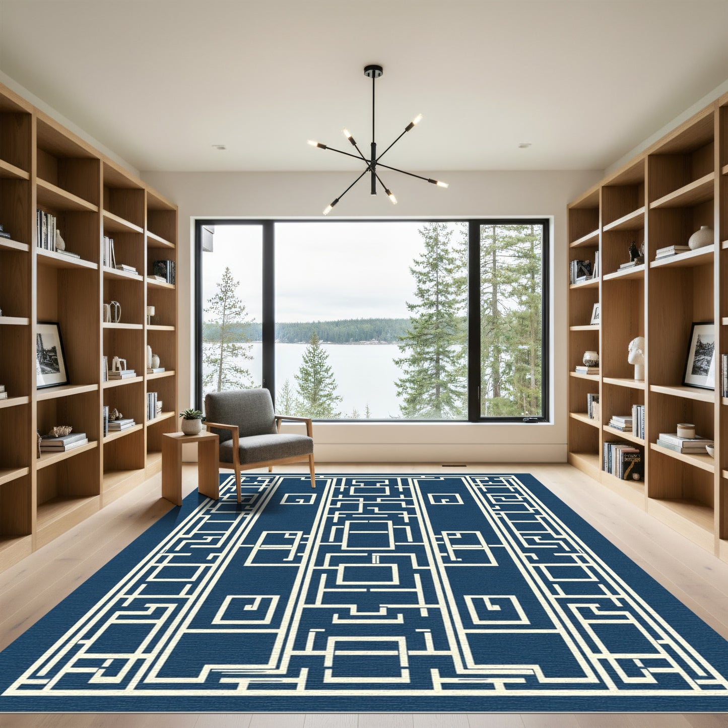 Navajo White Geometric Maze Rug