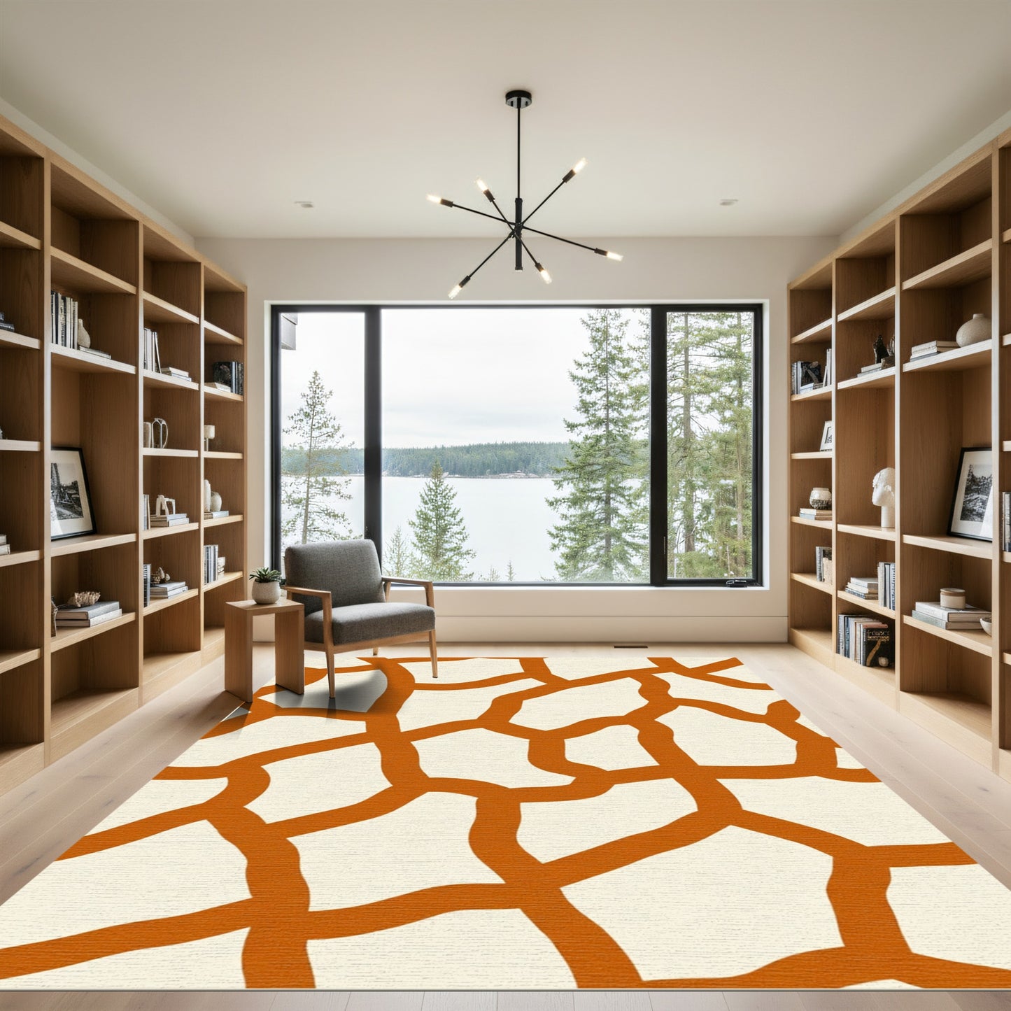 Orange Organic Netting Overlay Rug