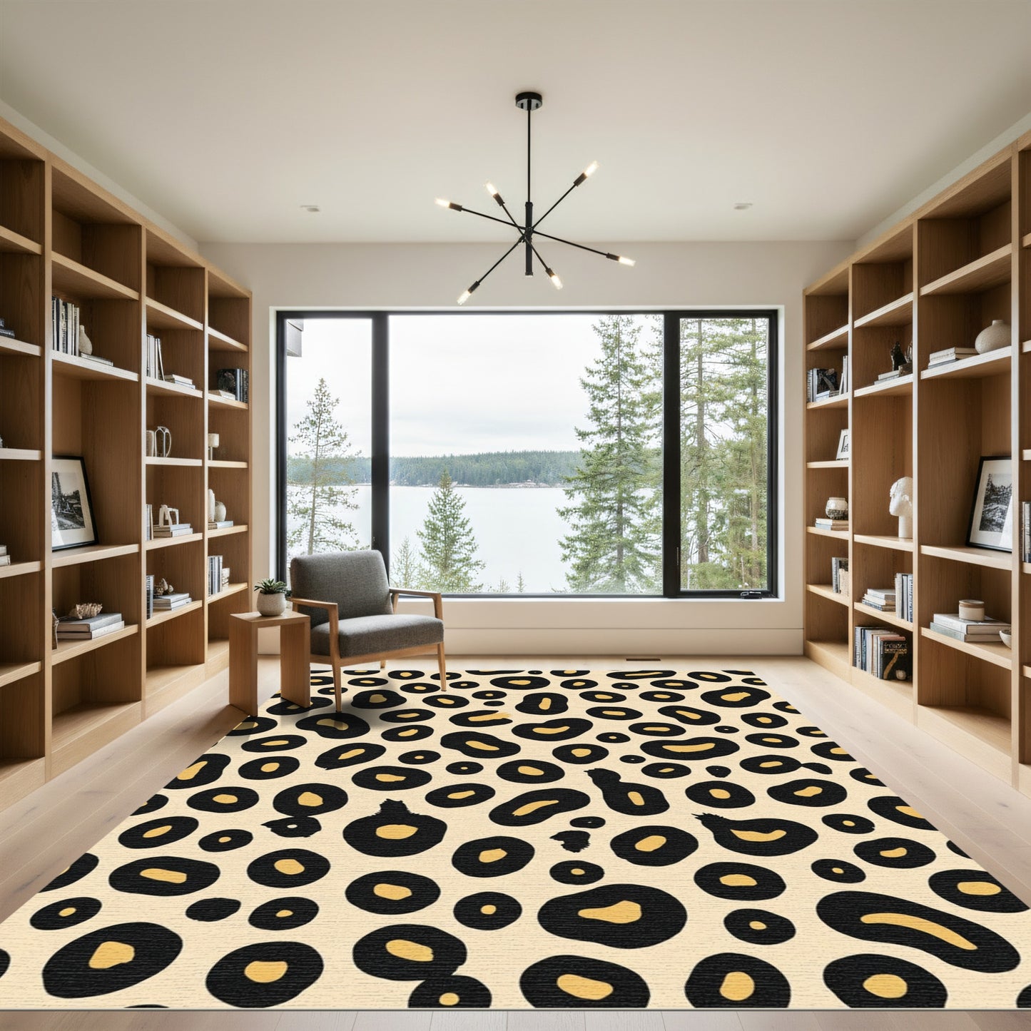 Bold Black Tan Leopard Spots Rug