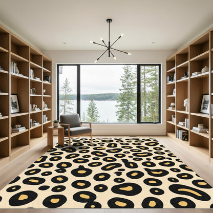 Bold Black Tan Leopard Spots Rug