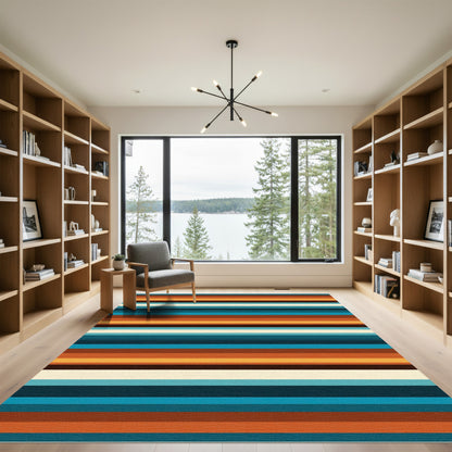 Retro Multicolored Earth Tone Striped Rug