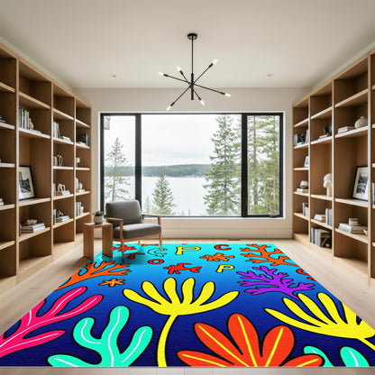 Bright Coral Fish Alphabet Underwater Scene Rug