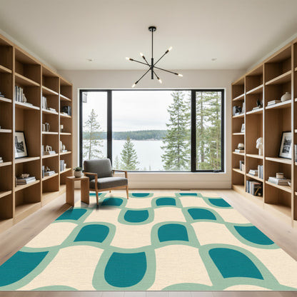 Modern Teal Arc Geometric Rug