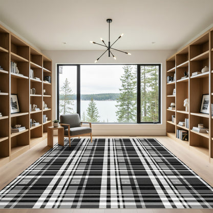 Monochrome Plaid Grid Composition Rug