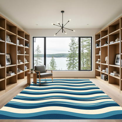 Ocean Blue Wave Stripe Rug