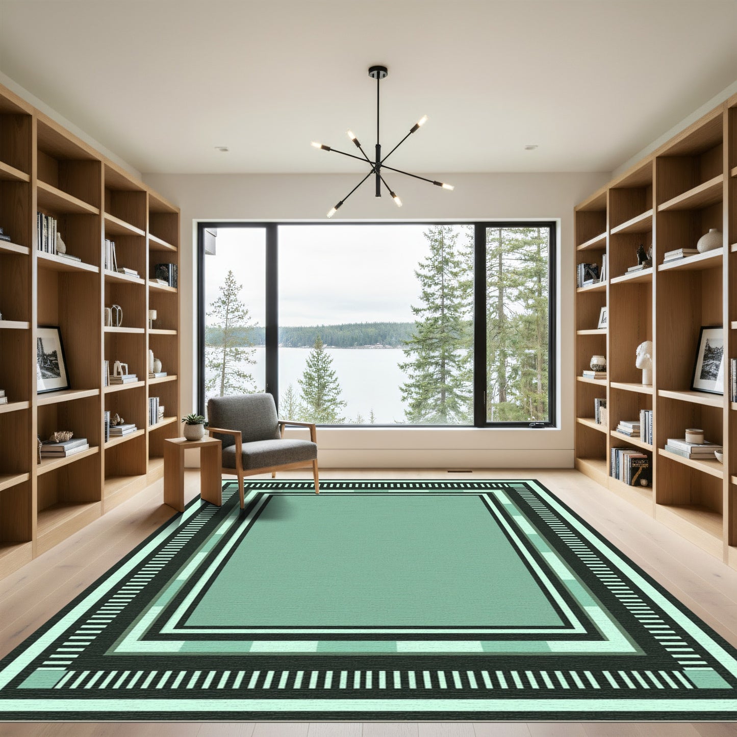 Mint Green Geometric Stripe Frame Rug