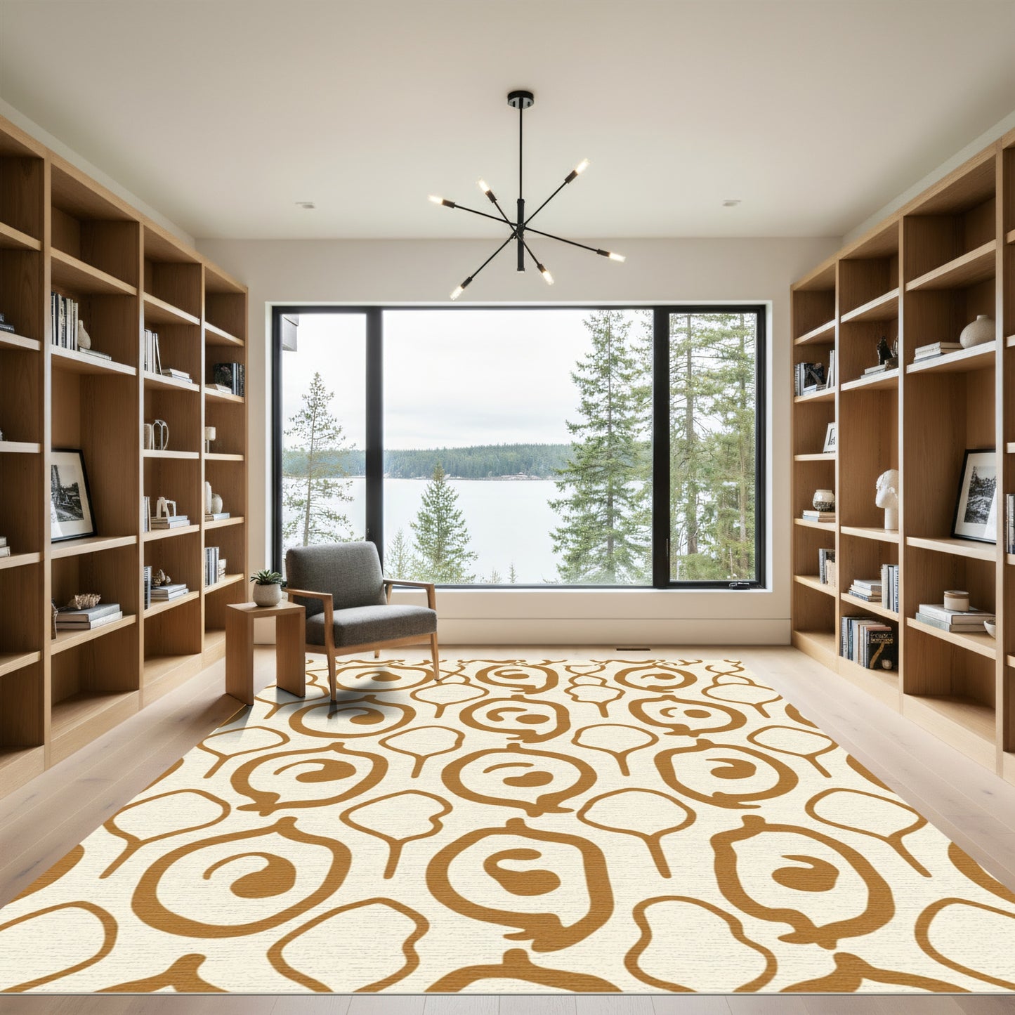 Brown Organic Abstract Swirl Pattern Rug