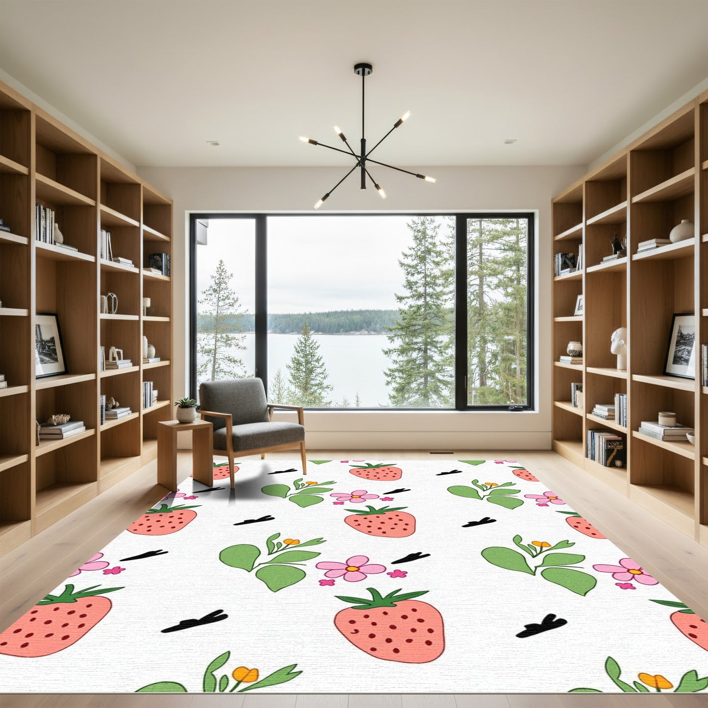 Pink Strawberry Field Floral Garland Rug