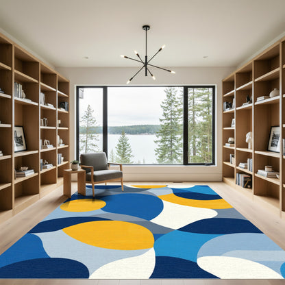 Modern Blue Yellow Organic Shape Rug