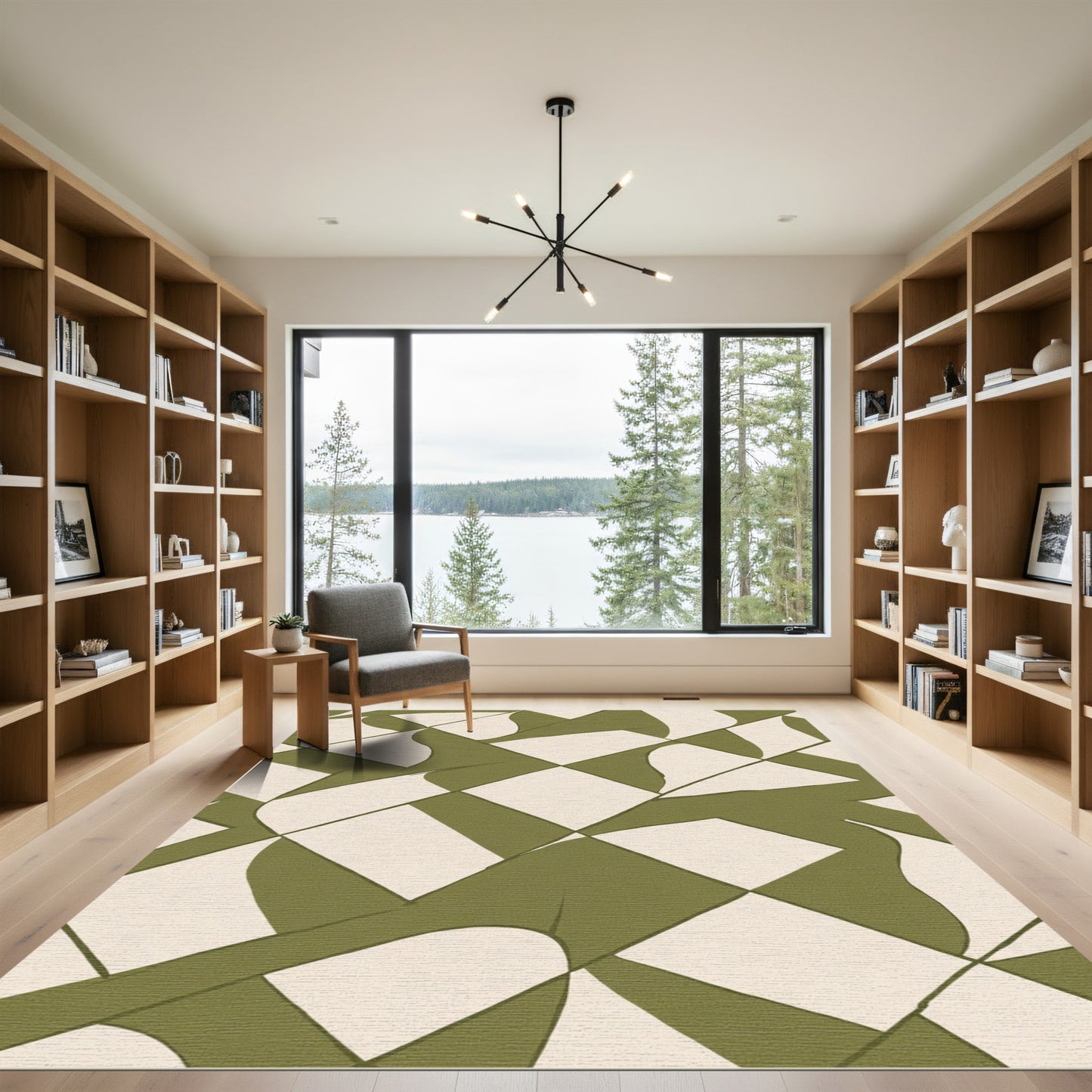 Olive Green Abstract Diamond Weave Rug