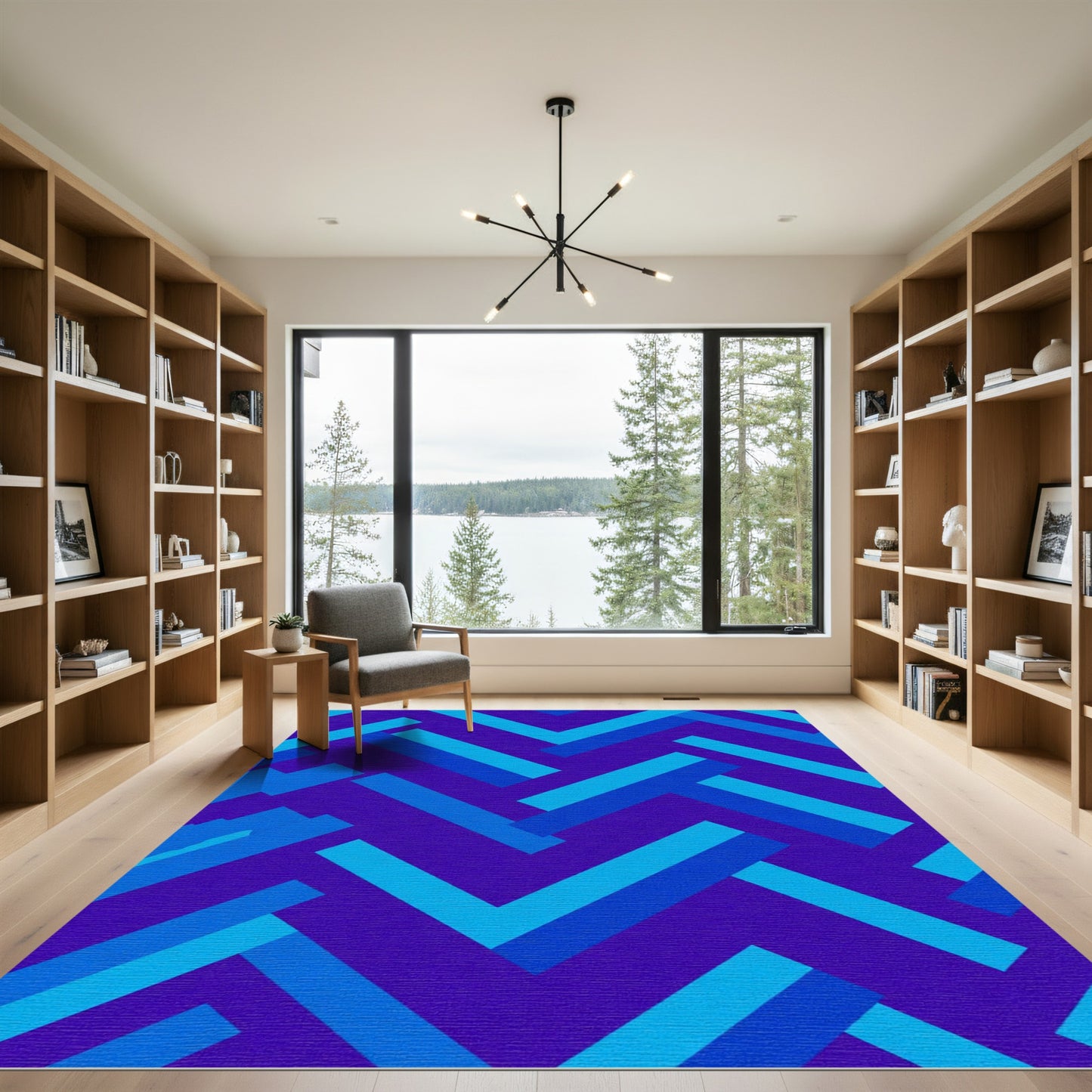 Deep Blue Geometric Herringbone Rug