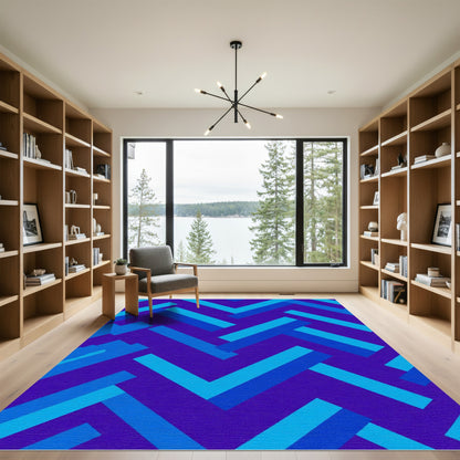 Deep Blue Geometric Herringbone Rug