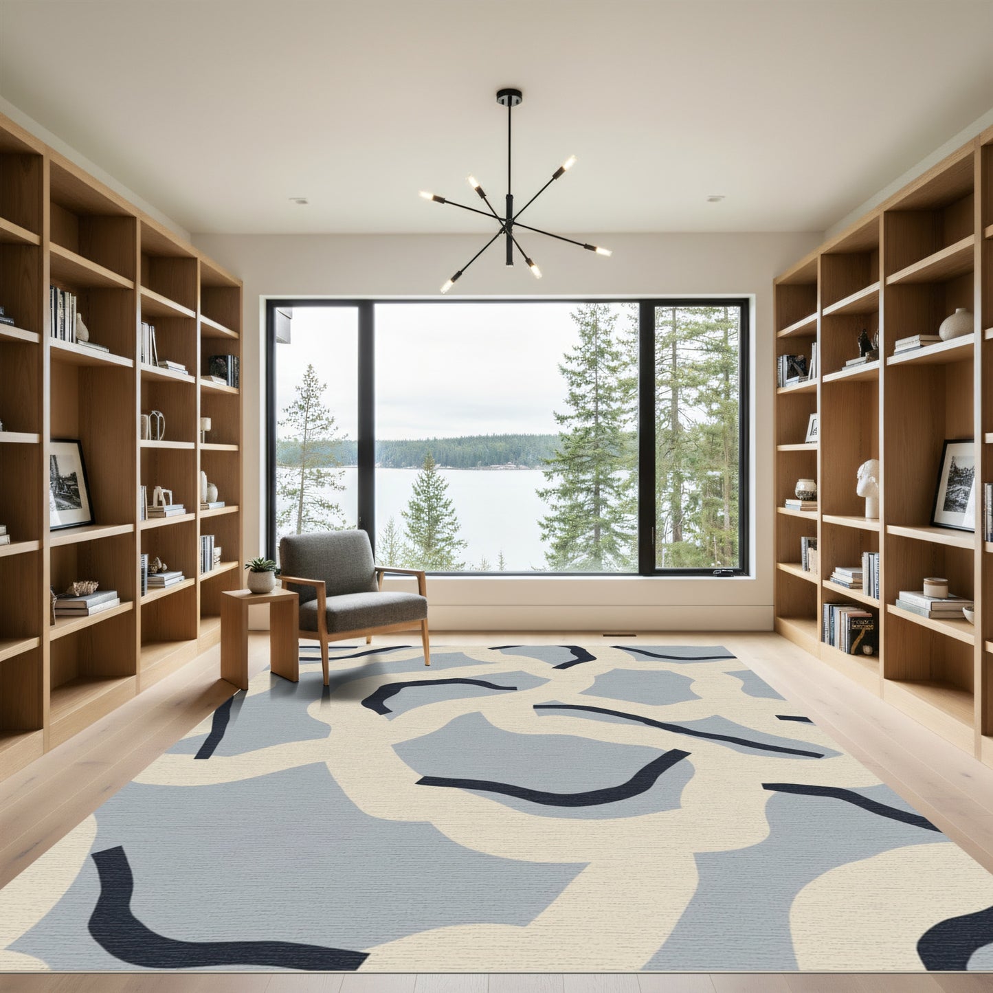 Modern Abstract Swirl Composition Rug