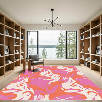 Pink Orange Cream Abstract Swirls Rug