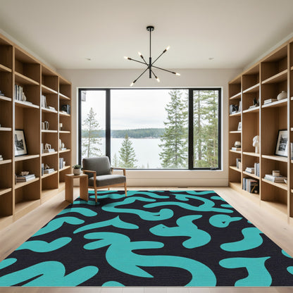 Teal Abstract Flowing Shapes Rug