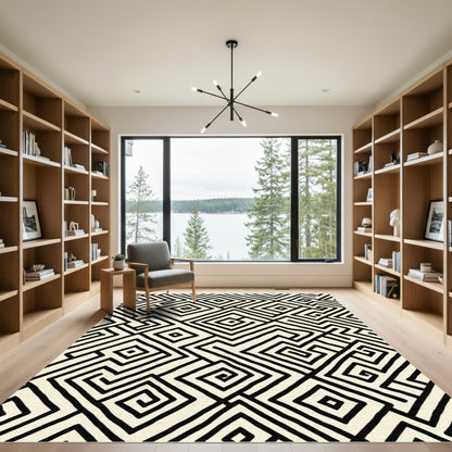 Black Cream Geometric Maze Rug