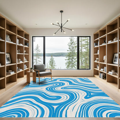 Blue Cream Swirl Flow Rug