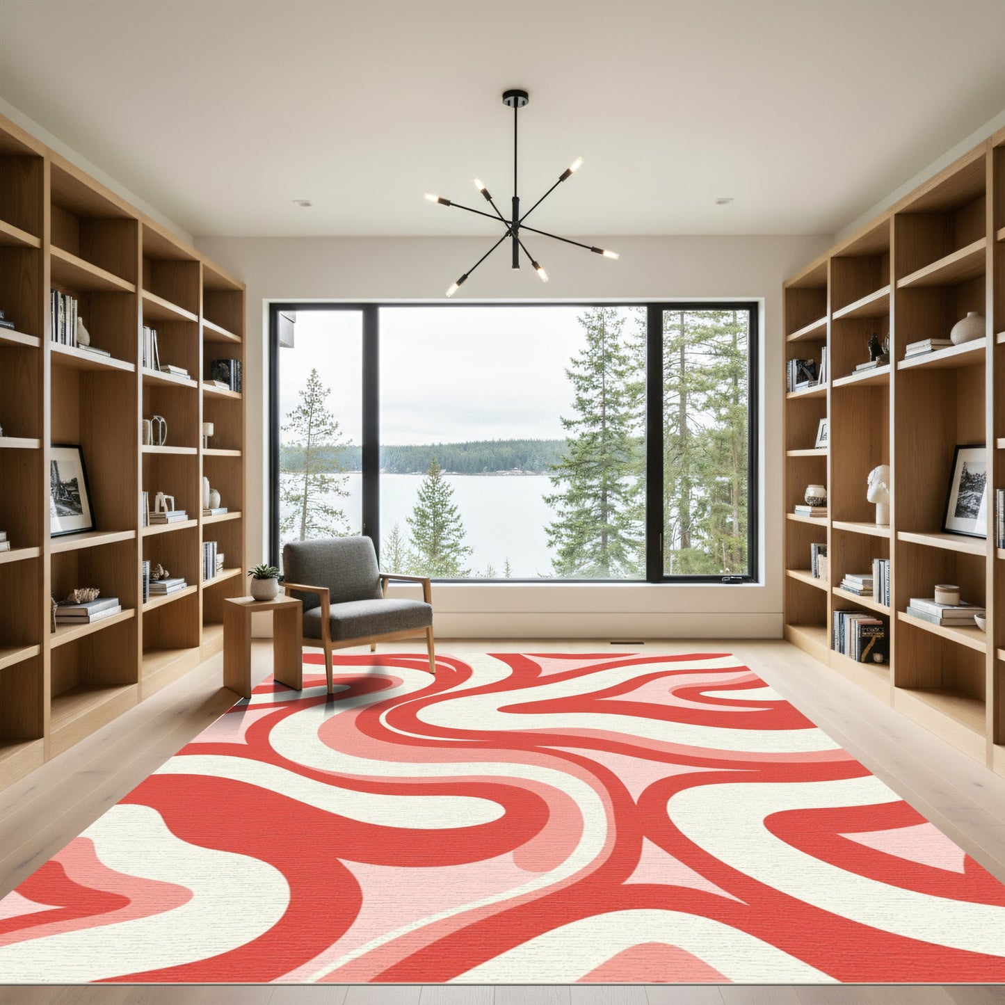 Retro Swirl Red Cream Waves Rug