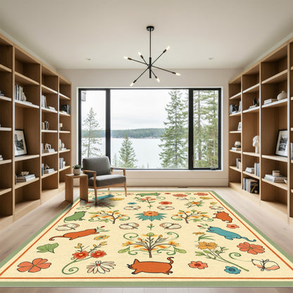 Playful Cats and Floral Arrangement Rug