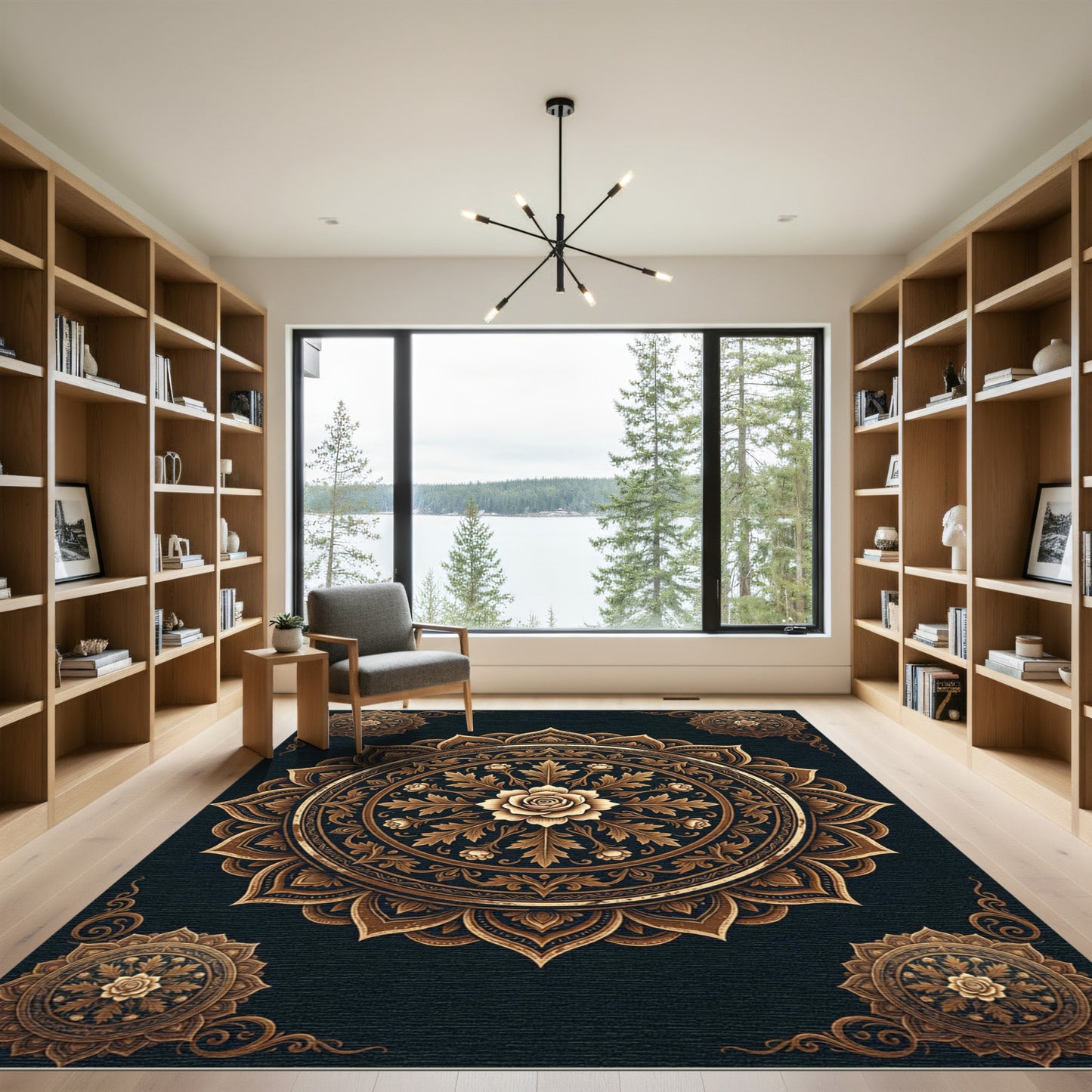 Elegant Gold Rose Medallion Floral Rug