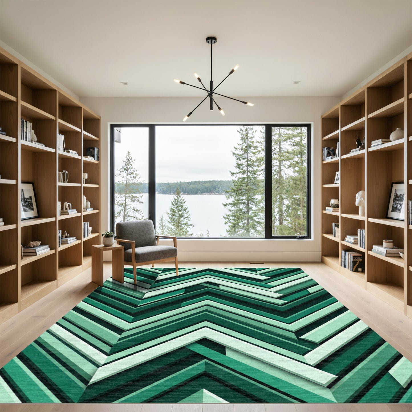 Emerald Chevron Layered Geometric Rug