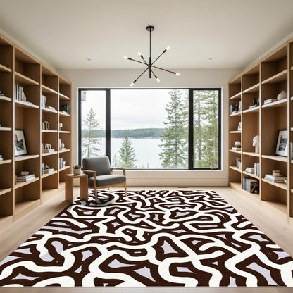 Bold Cream Maze Abstract Rug