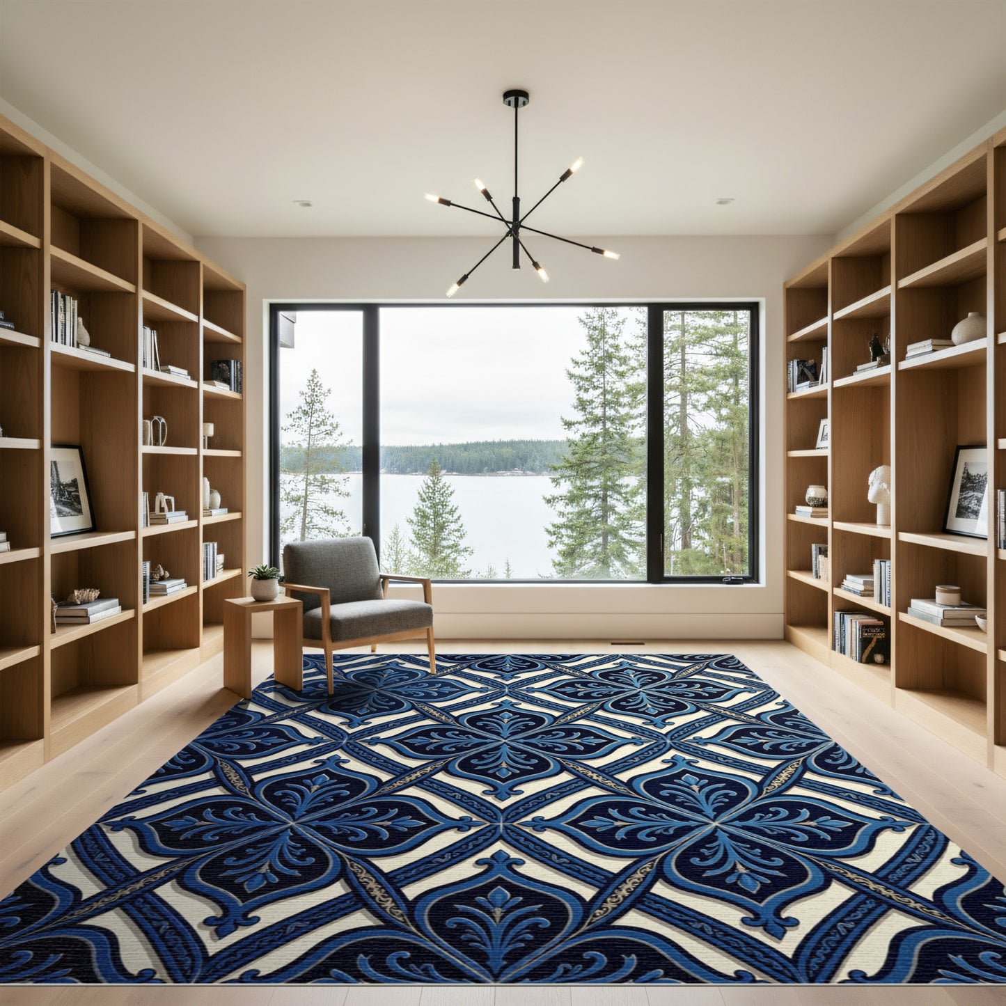 Deep Blue Intricate Lattice Motif Rug