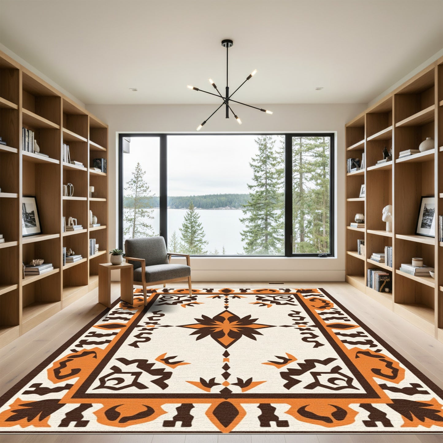 Rustic Orange Brown Geometric Star Rug