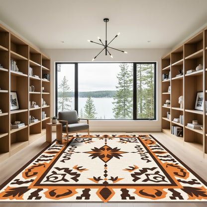 Rustic Orange Brown Geometric Star Rug