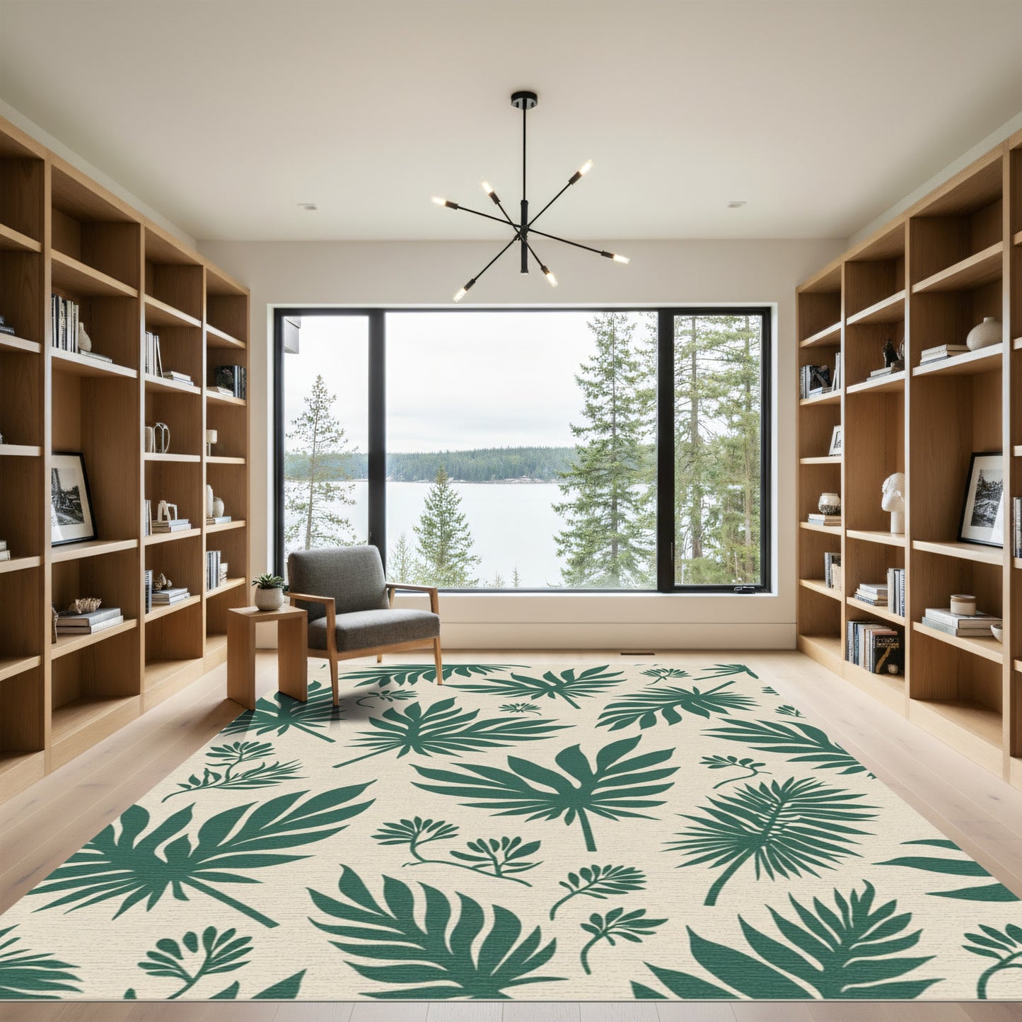Tropical Green Leaf Silhouette Rug