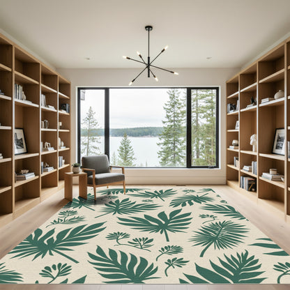 Tropical Green Leaf Silhouette Rug