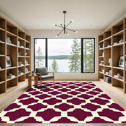 Crimson Lattice Trellis Geometric Rug