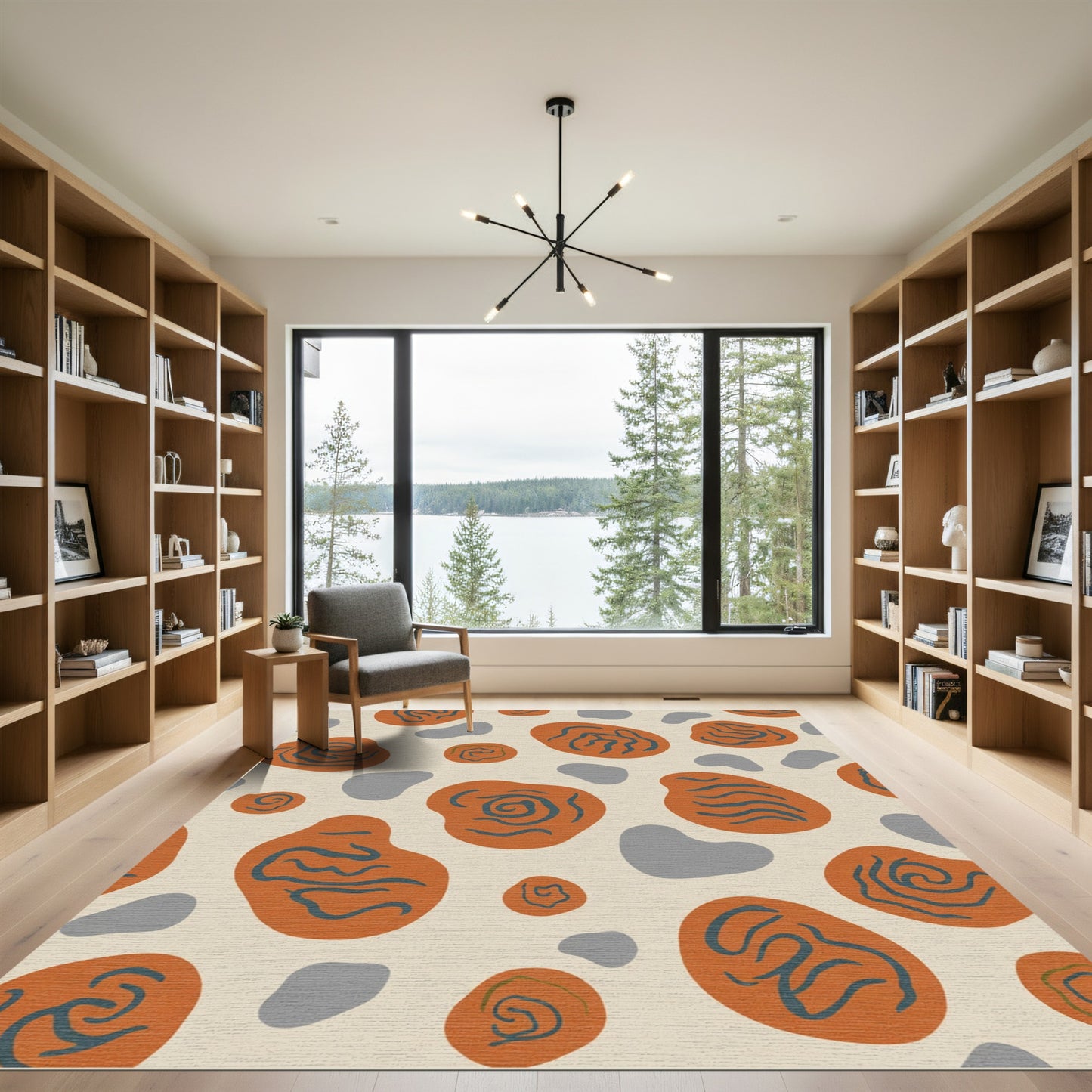 Abstract Terracotta Swirl Organic Shapes Rug