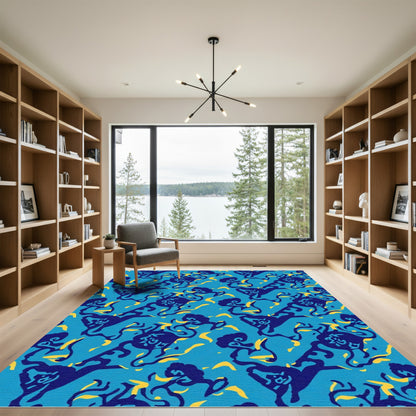 Abstract Blue Yellow Swirls Rug