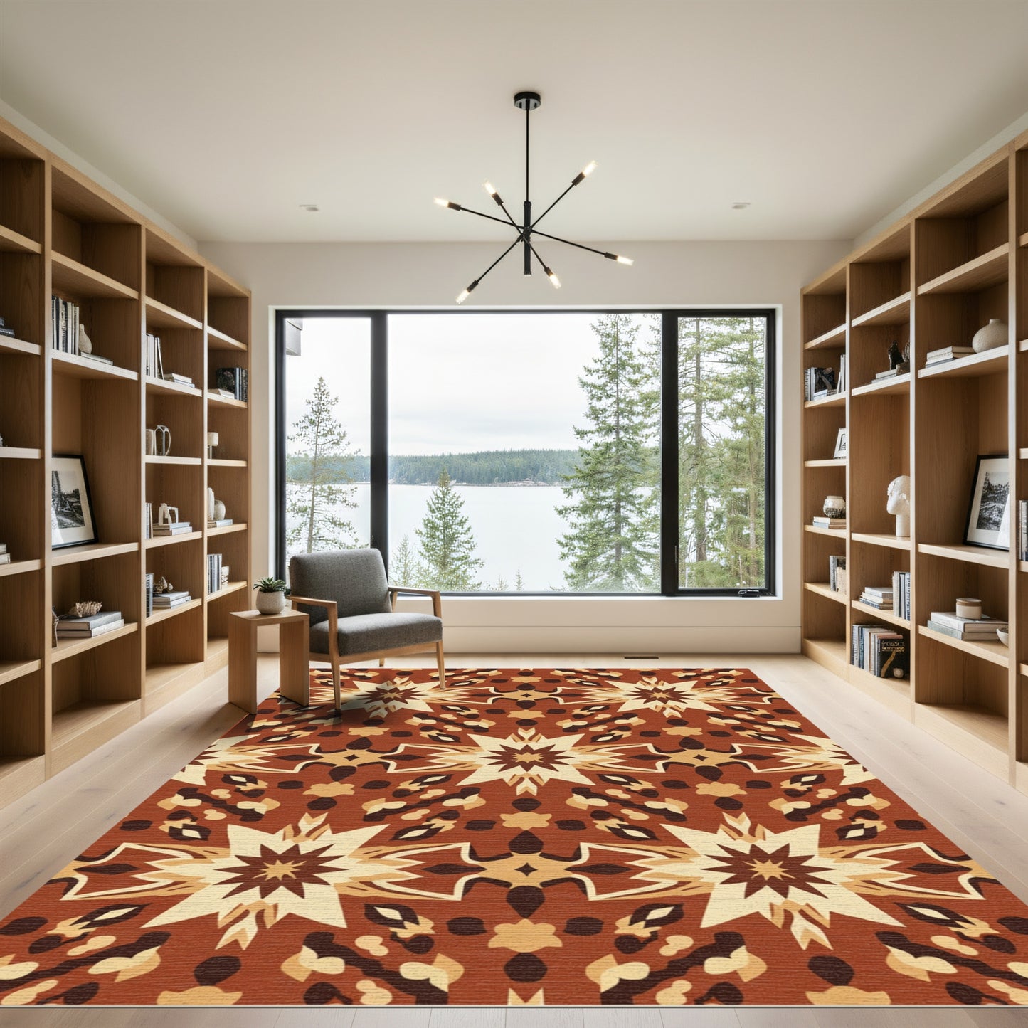 Earthy Geometric Starburst Medallion Rug
