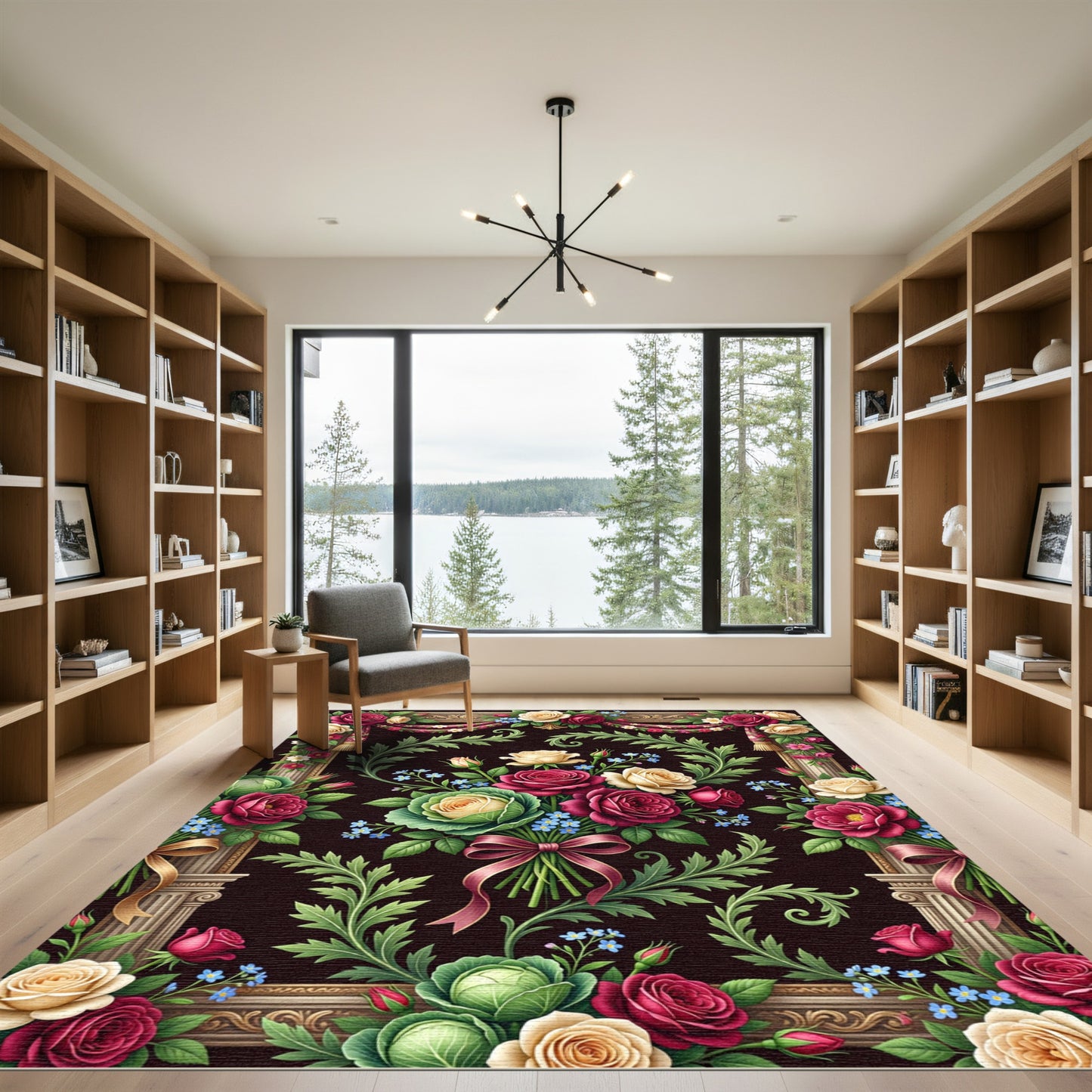 Elegant Crimson Rose Bouquet Victorian Tapestry Rug