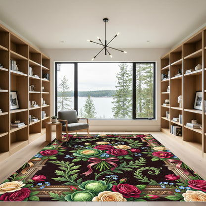 Elegant Crimson Rose Bouquet Victorian Tapestry Rug