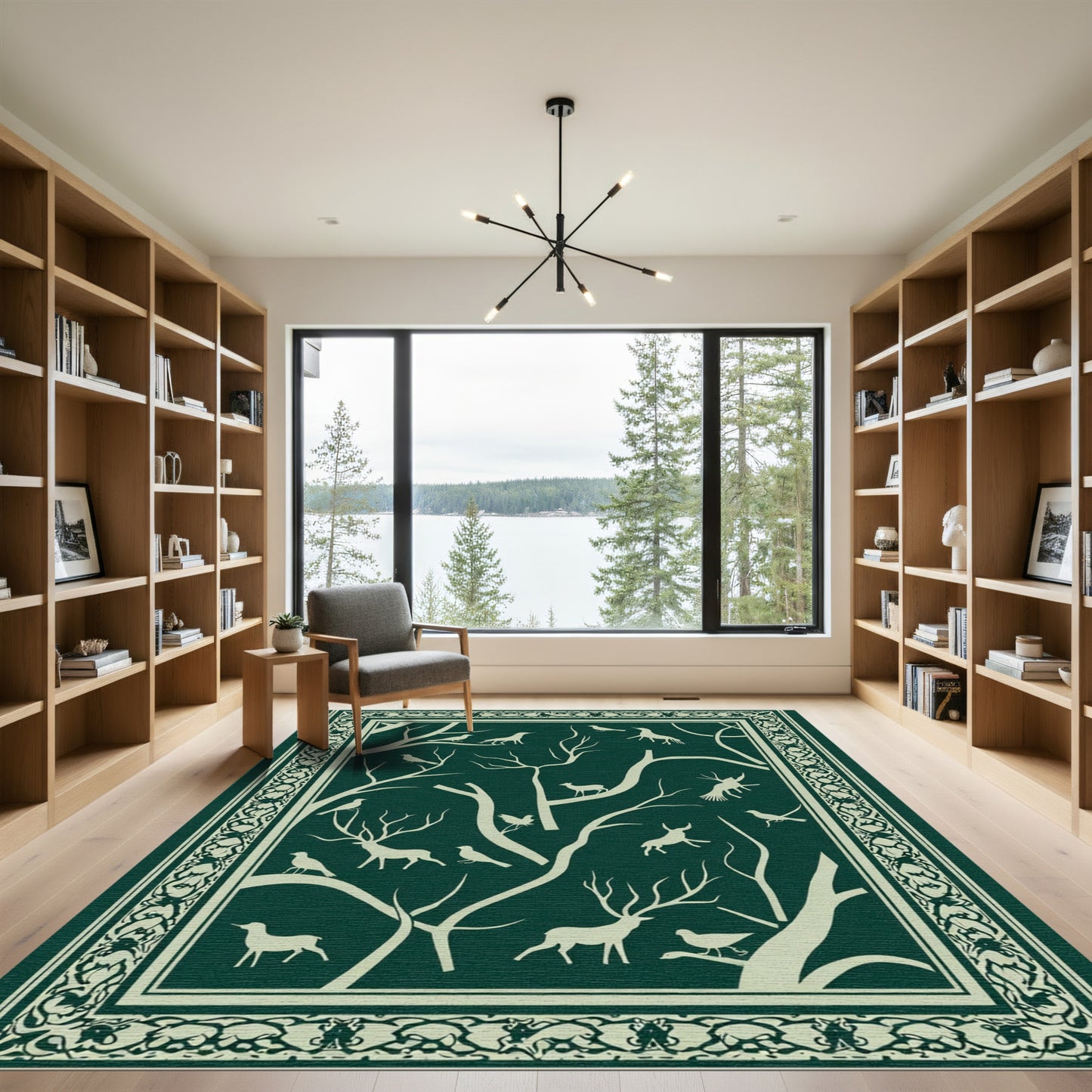 Forest Scene Deer Birds Woodland Rug
