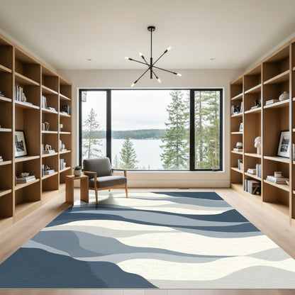 Abstract Blue Wave Landscape Rug