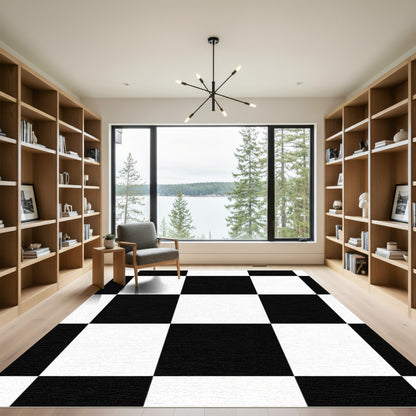 Bold Black White Checkerboard Grid Rug