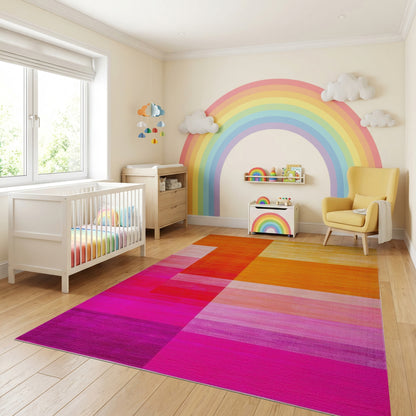 Vibrant Striped Color Block Modern Rug