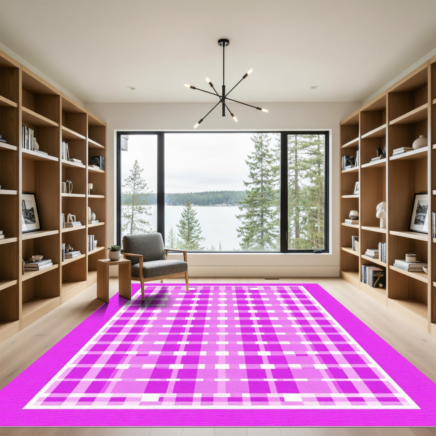Vibrant Pink Gingham Lattice Rug