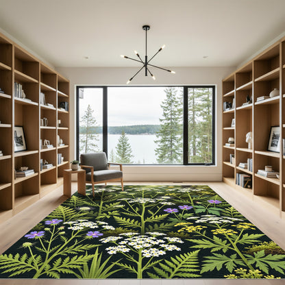 Botanical White Yellow Purple Bloom Collage Rug