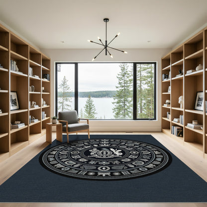 Monochromatic Circular Emblem Tribal Medallion Rug