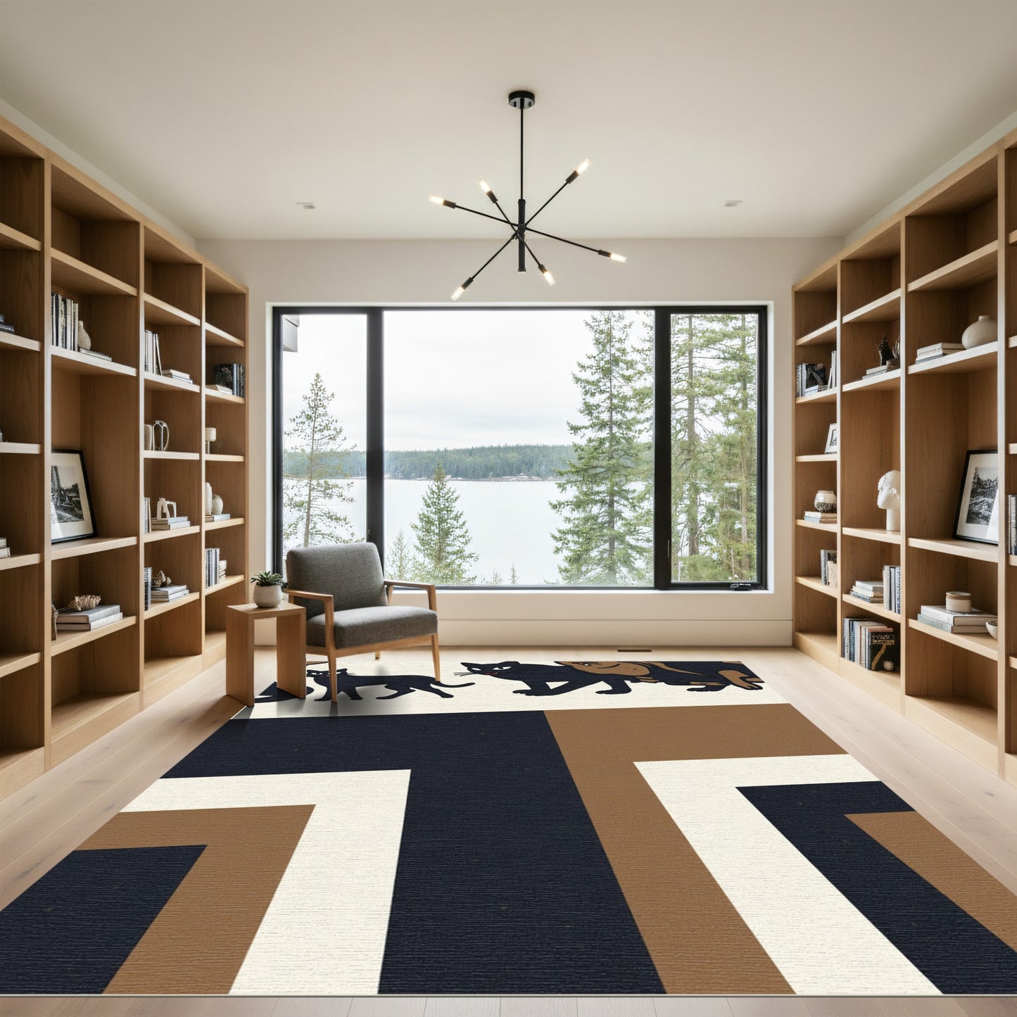 Black Cat Brown Dog Geometric Rug