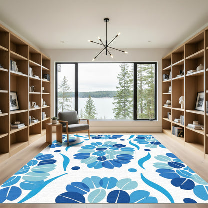 Deep Blue Floral Medley Rug